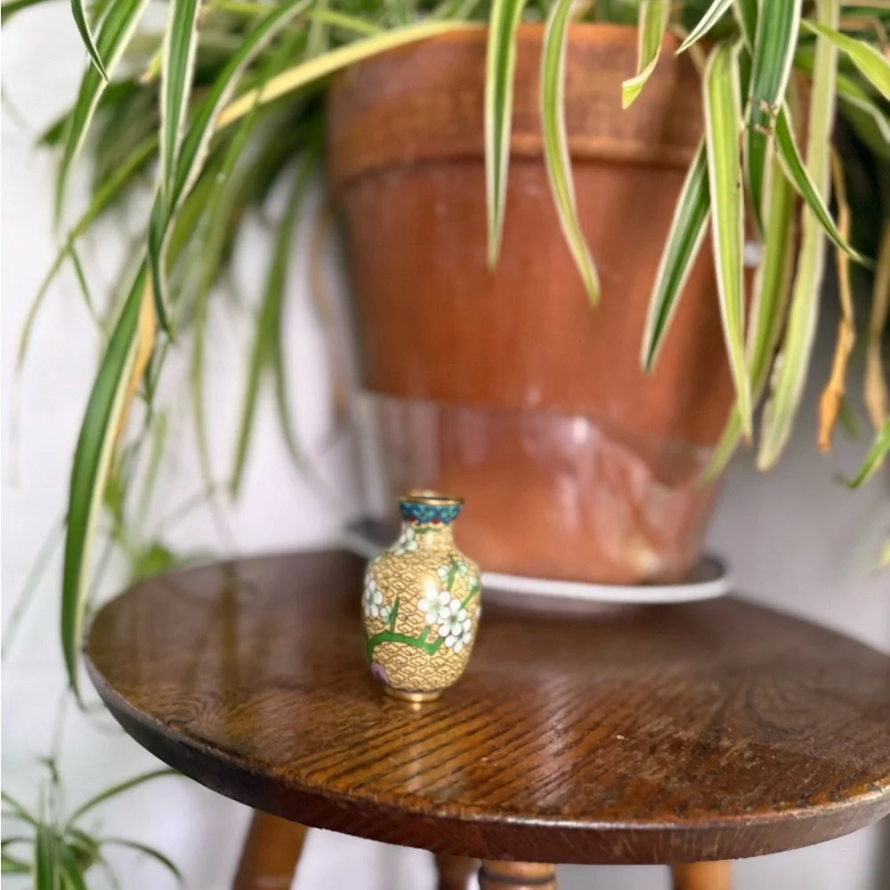Miniature Gold and Green Cloisonné Vase